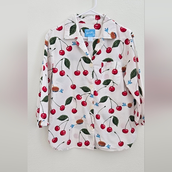 Nick & Nora Cherry Pie Blue Birds Pajama Top size Small - Picture 4 of 10